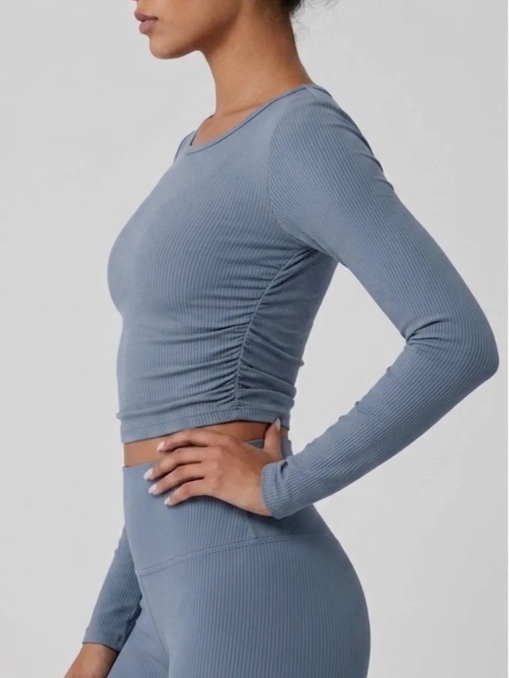 Alo Yoga Gather Long Sleeve in Light Blue Gray